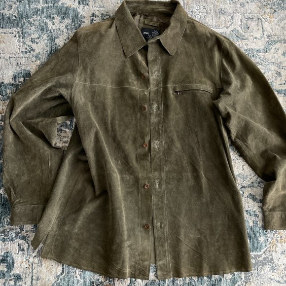 Vintage 100% suede leather shirt jacket / shacket in olive green - Picture 6 of 13